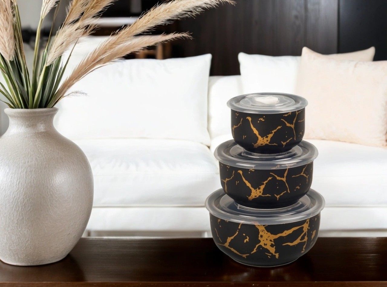 BM780 Hitam Wadah Makanan dengan motif Marmer